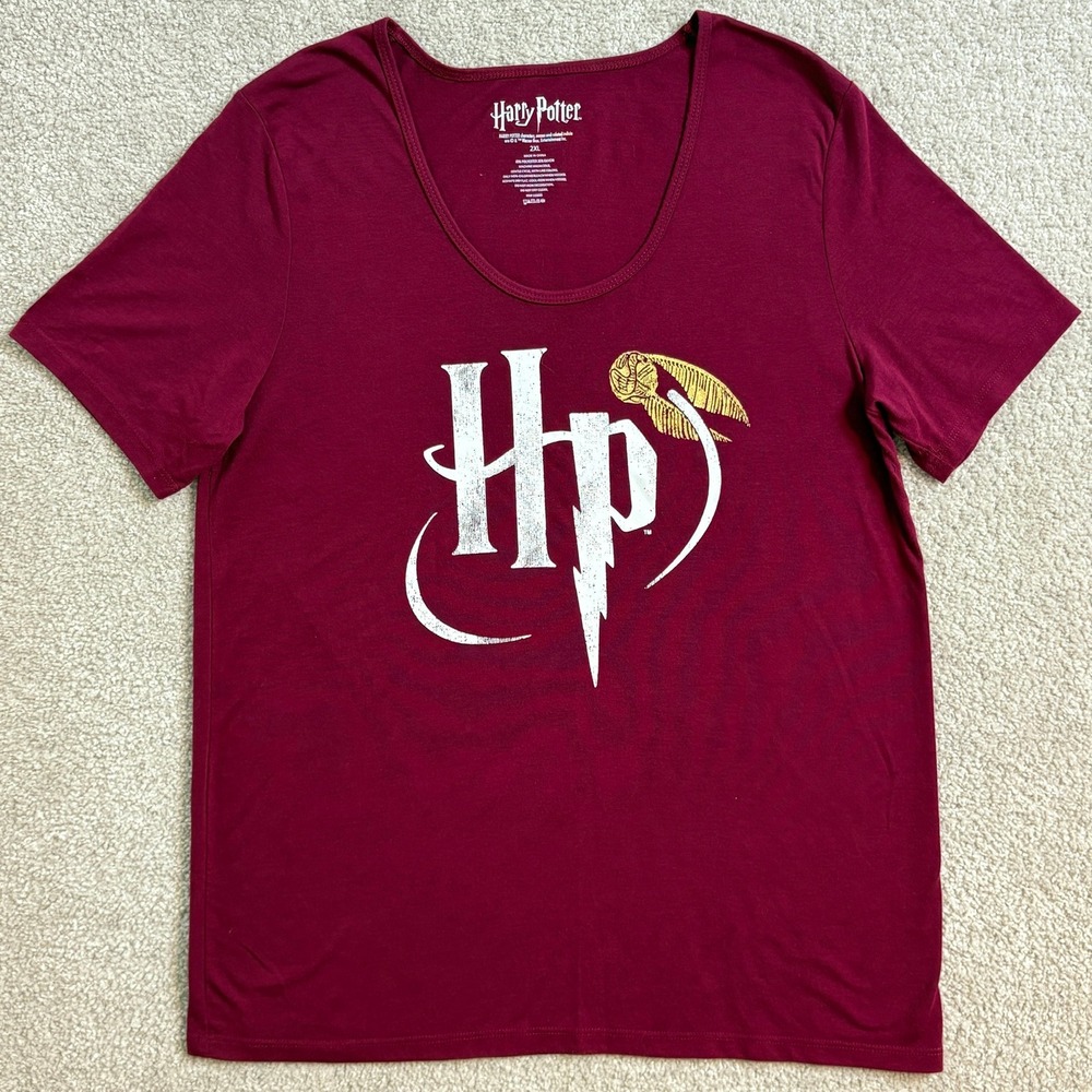 Harry Potter Graphic T-Shirt HP Logo Golden Snitch Maroon Women‎ Tee Shirt 2XL